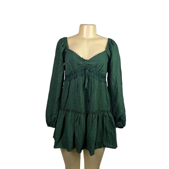 Altar'd State Dresses & Skirts - Altard State Womens Hunter Green Blend Mini Dress Lace Detail Long Sleeve Sz M